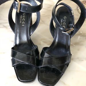 Gucci black patent leather sandals